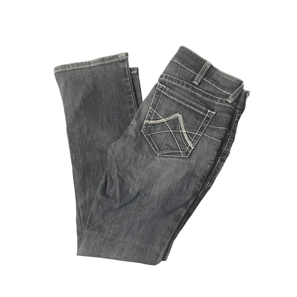 Ariat REAL Straight Icon Jeans Womens 31R Ocean Blue Stretch Denim AW5365 - Picture 3 of 13